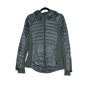 LULULEMON Down For A Run Jacket II Gator Green Hooded Puffer Full Zip Women's 6